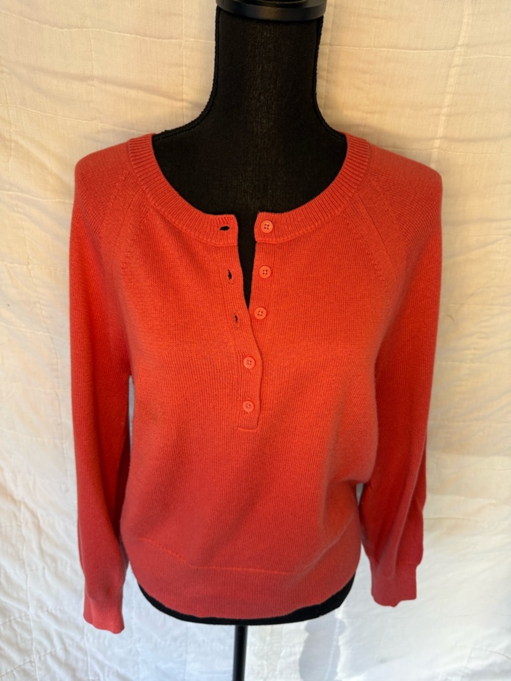 Banana Republic Coral-Red Crewneck Henley Sweater